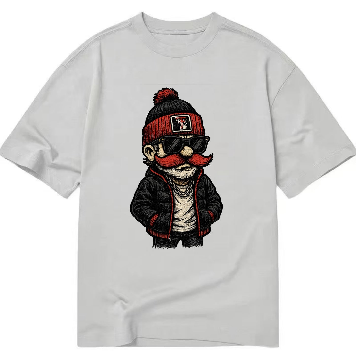 Lubbock Raider wearing Texas Tech beanie with guns up patch - Classic T-shirt - Grey