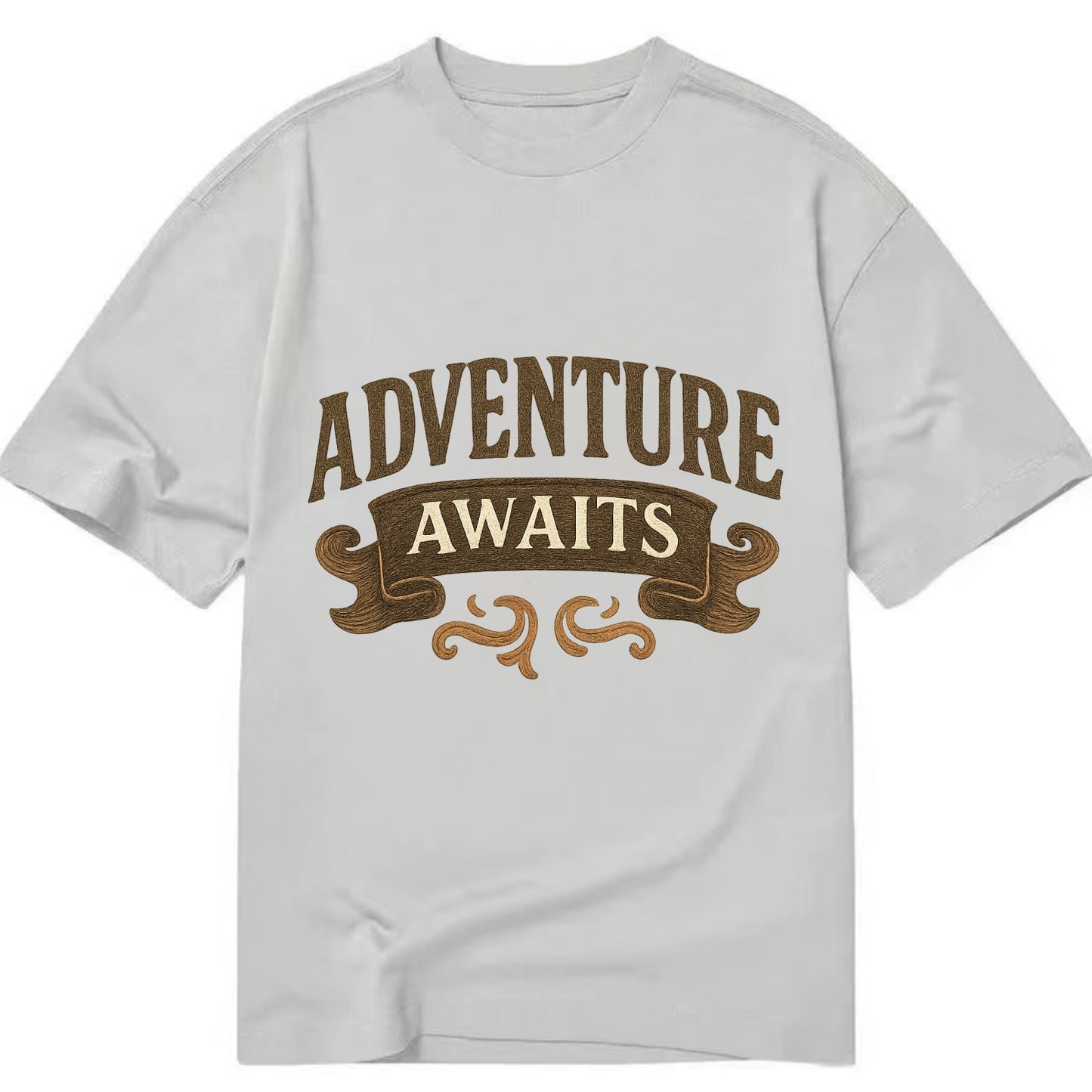 Bold typography design - "ADVENTURE AWAITS" - excitement ahead, ready for anything - Classic T-shirt - Grey
