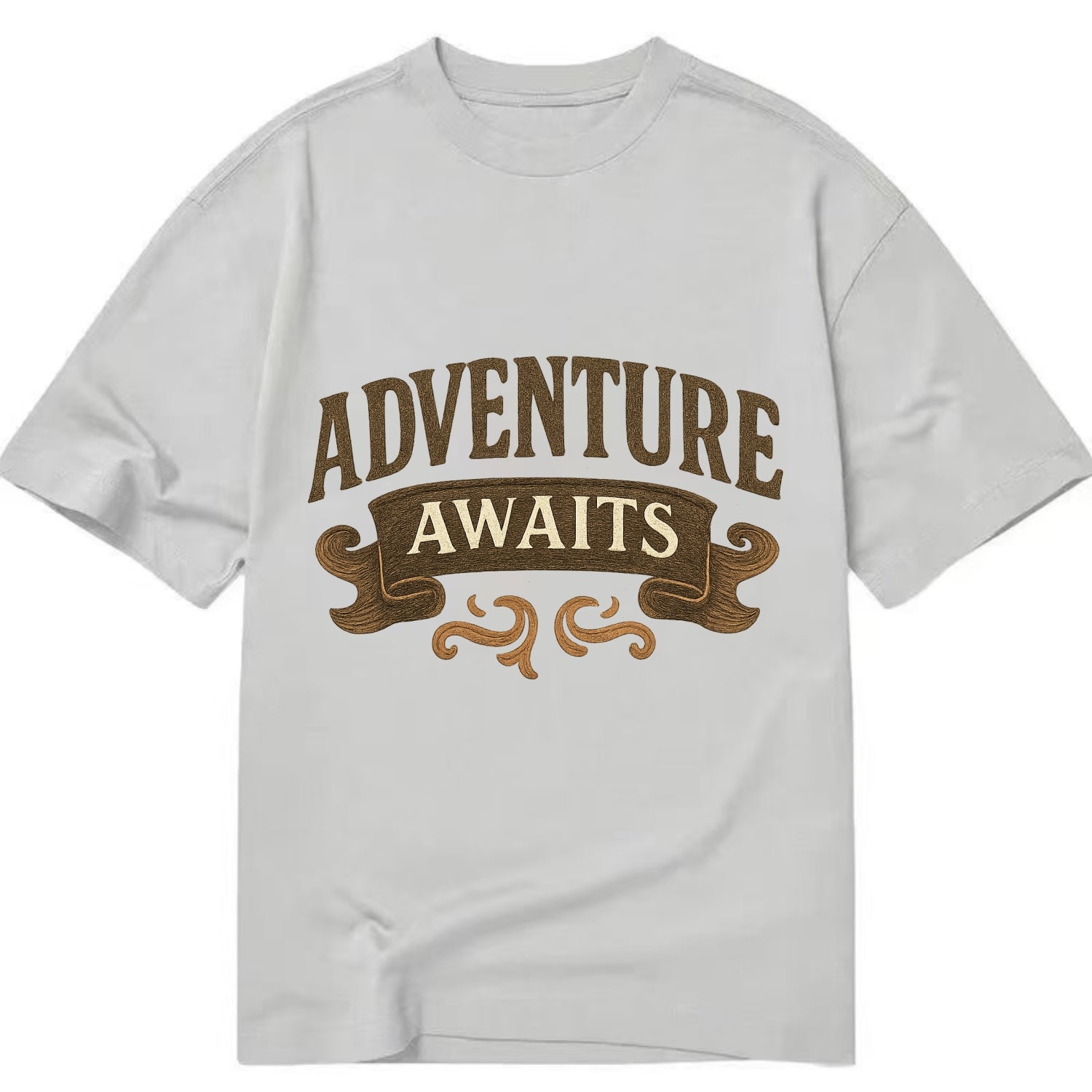 Bold typography design - "ADVENTURE AWAITS" - excitement ahead, ready for anything - Classic T-shirt - Grey