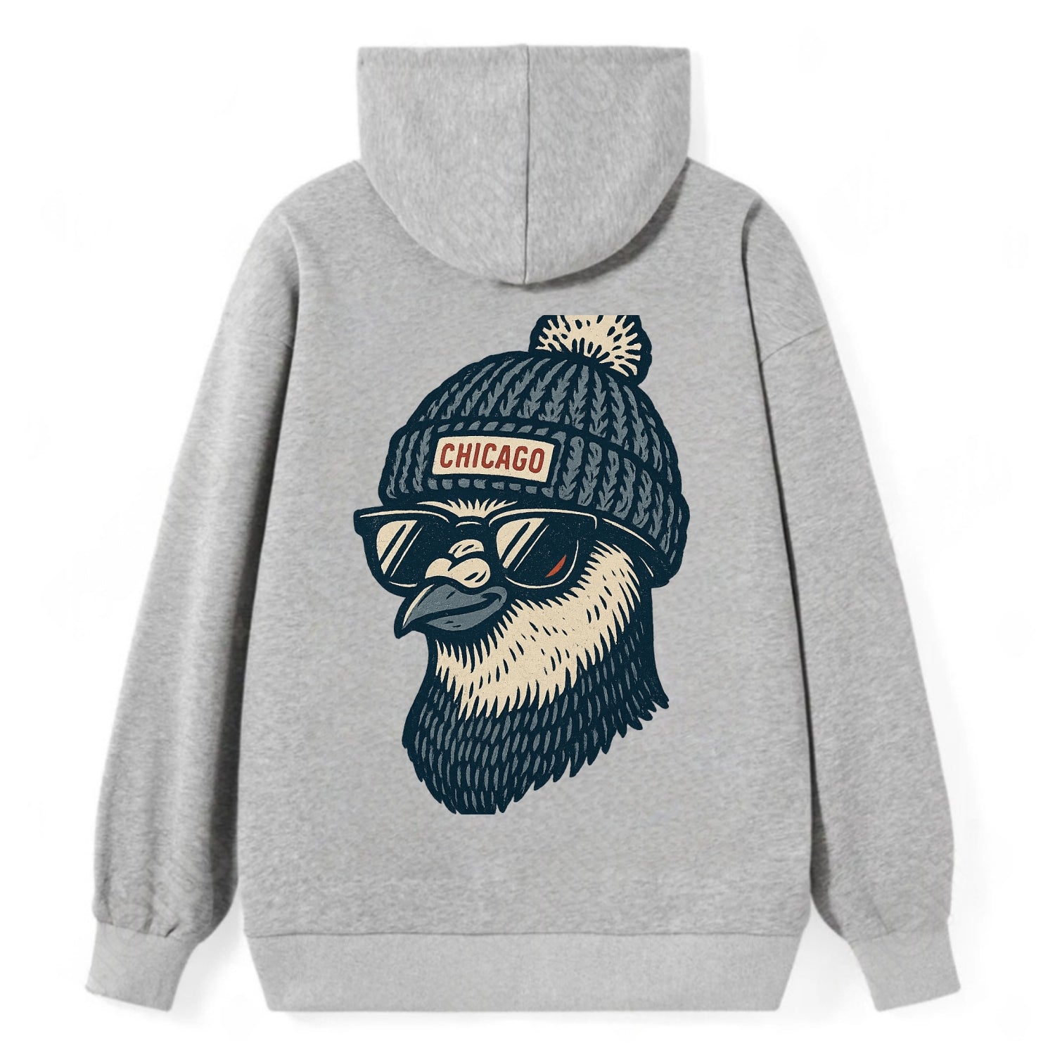 Chicago Pigeon wearing Chicago beanie with pom pom and wayfarer sunglasses - Classic Pullover Hoodie - Grey