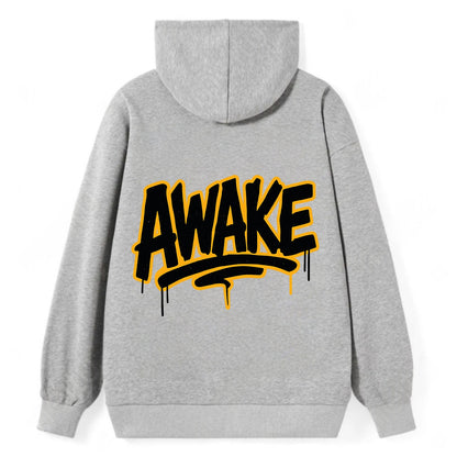Bold typography design - "AWAKE" - conscious, aware, alert - Classic Pullover Hoodie - Grey