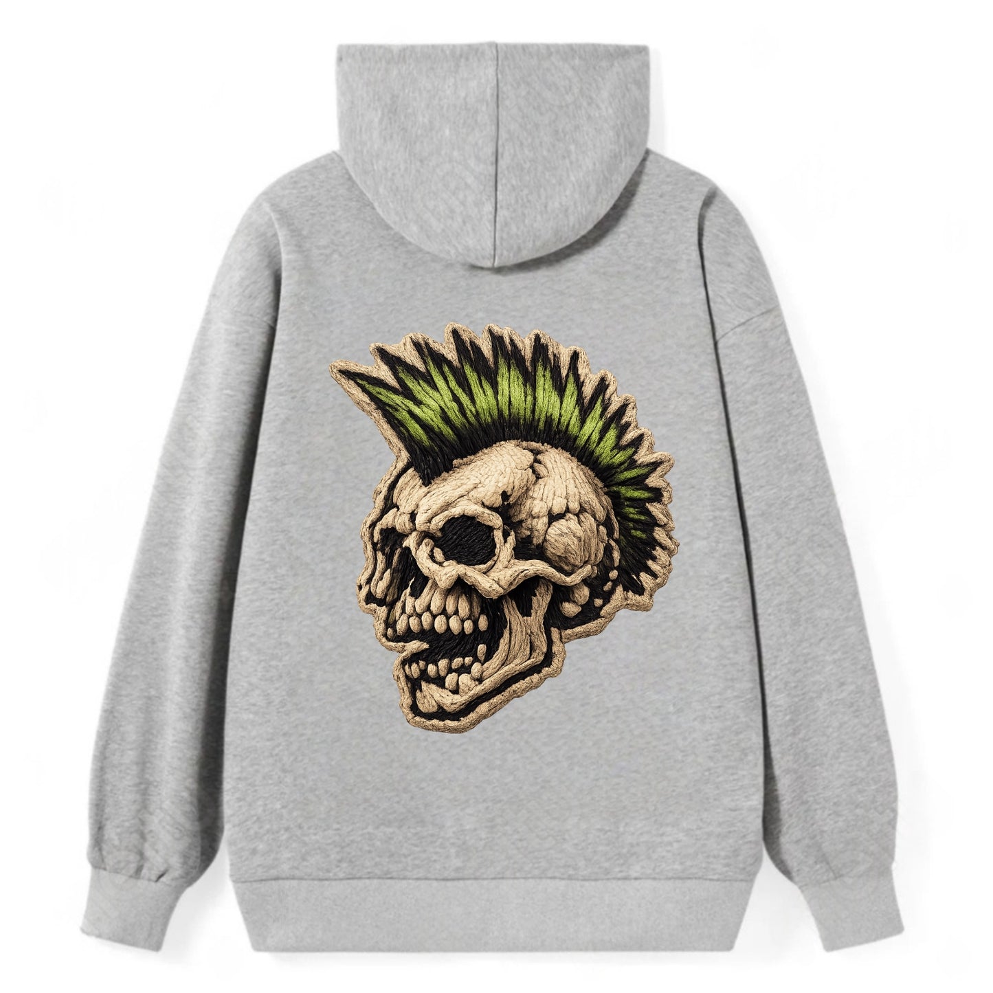 MOHAWK SKULL - punk skull with mohawk in neon green and black , punk rock - Classic Pullover Hoodie - Grey