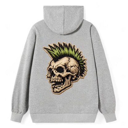 MOHAWK SKULL - punk skull with mohawk in neon green and black , punk rock - Classic Pullover Hoodie - Grey