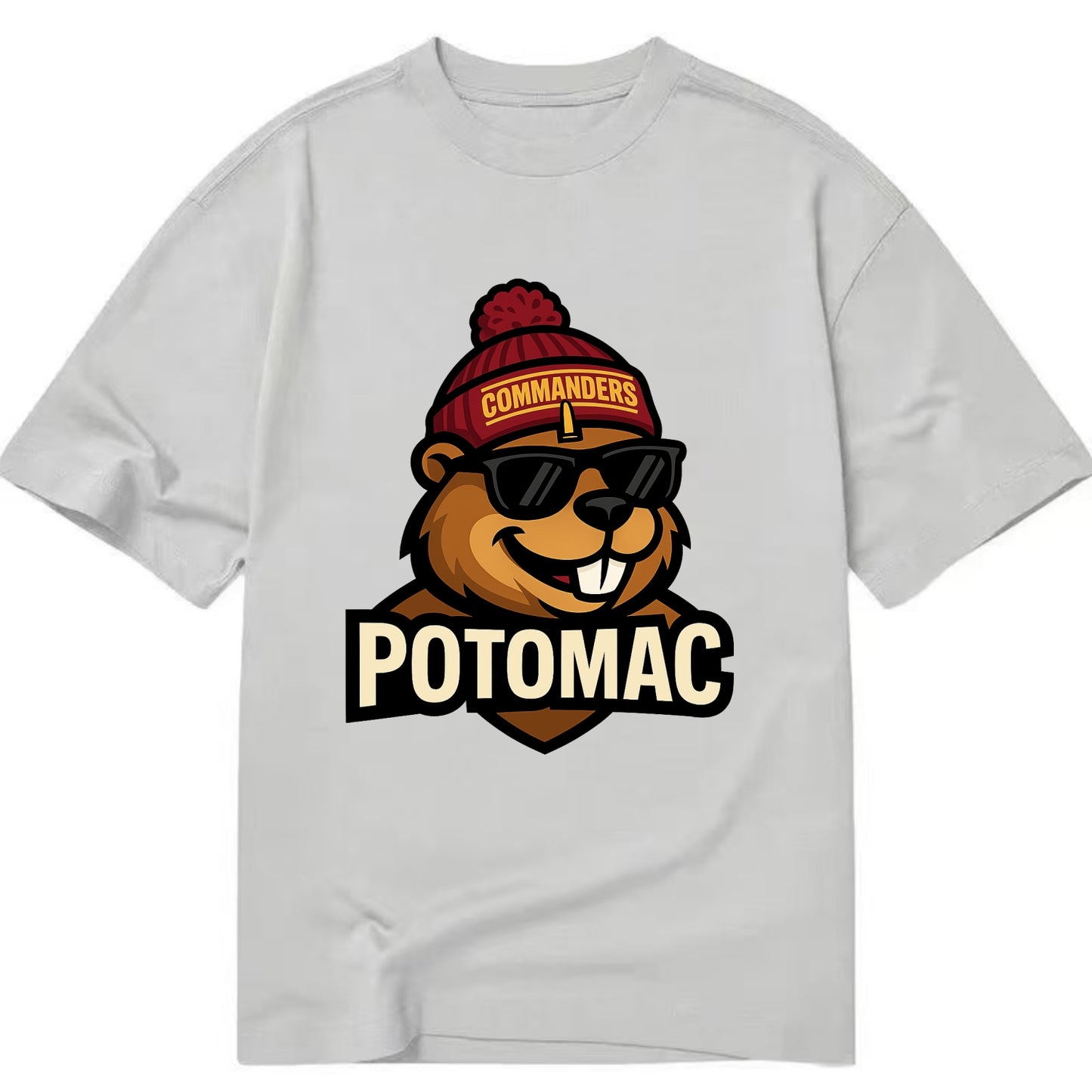 Potomac Beaver wearing Commanders beanie with monument patch and wayfarer - Classic T-shirt - Grey