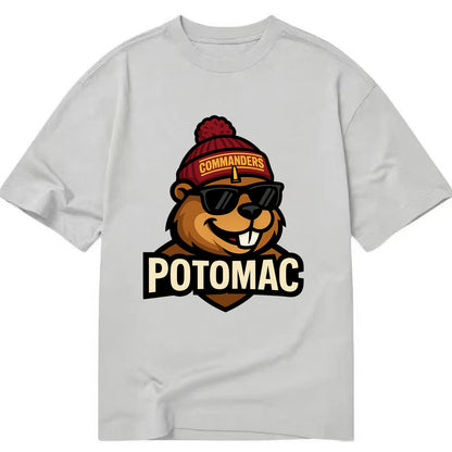 Potomac Beaver wearing Commanders beanie with monument patch and wayfarer - Classic T-shirt - Grey
