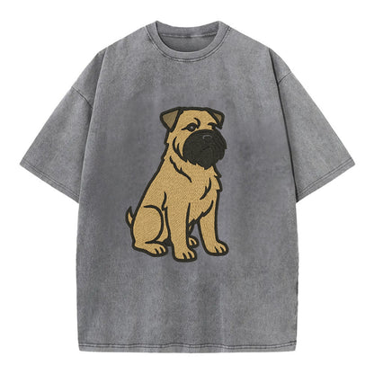 Bouvier des Flandres - Fawn rough coat embroidered design - Vintage T-shirt - Grey