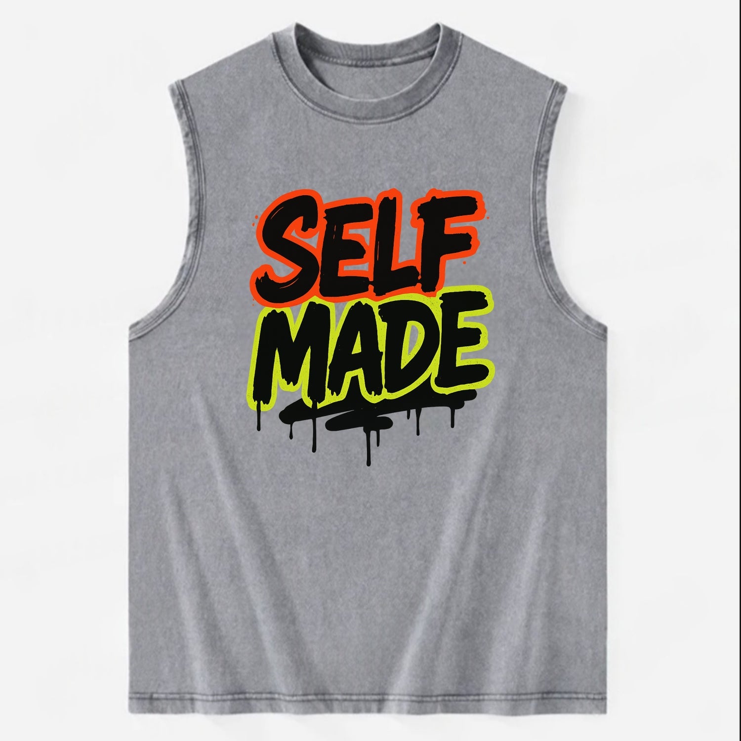 Bold typography design - "SELF MADE" - built from nothing, earned success - Vintage Washed Tank - Grey