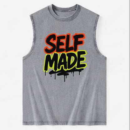 Bold typography design - "SELF MADE" - built from nothing, earned success - Vintage Washed Tank - Grey