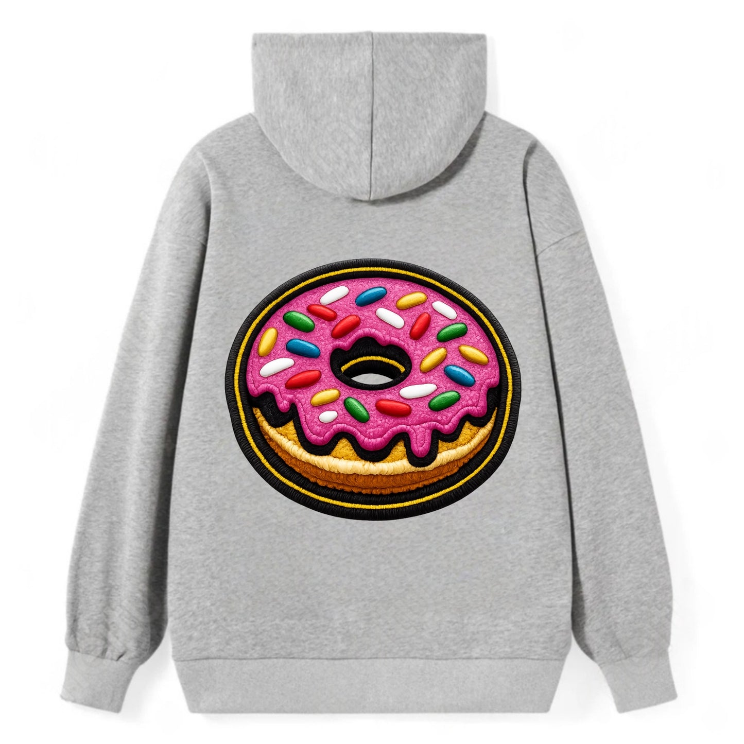 DONUT SPRINKLES - glazed donut with sprinkles in pink and rainbow , sweet - Classic Pullover Hoodie - Grey