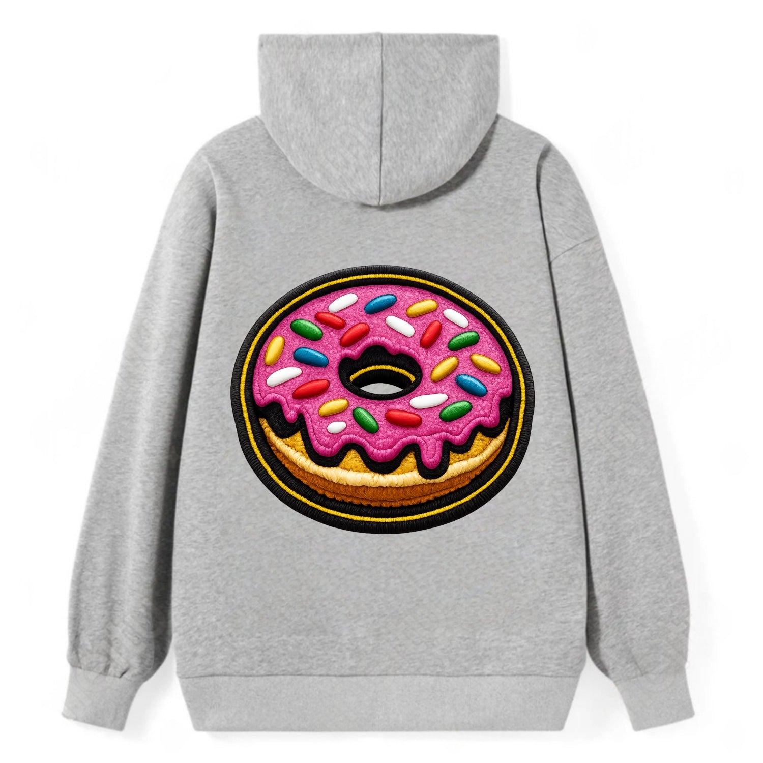 DONUT SPRINKLES - glazed donut with sprinkles in pink and rainbow , sweet - Classic Pullover Hoodie - Grey