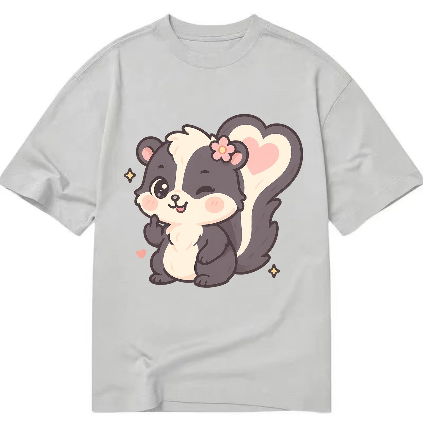 fluffy skunk with heart-shaped tail pattern, one paw up showing sass - Classic T-shirt - Grey