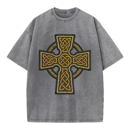 Celtic Cross  - Vintage T-shirt - Grey