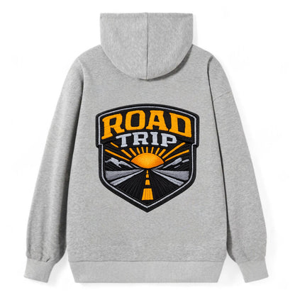ROAD TRIP - highway and sun in orange and gray , open road - Classic Pullover Hoodie - Grey