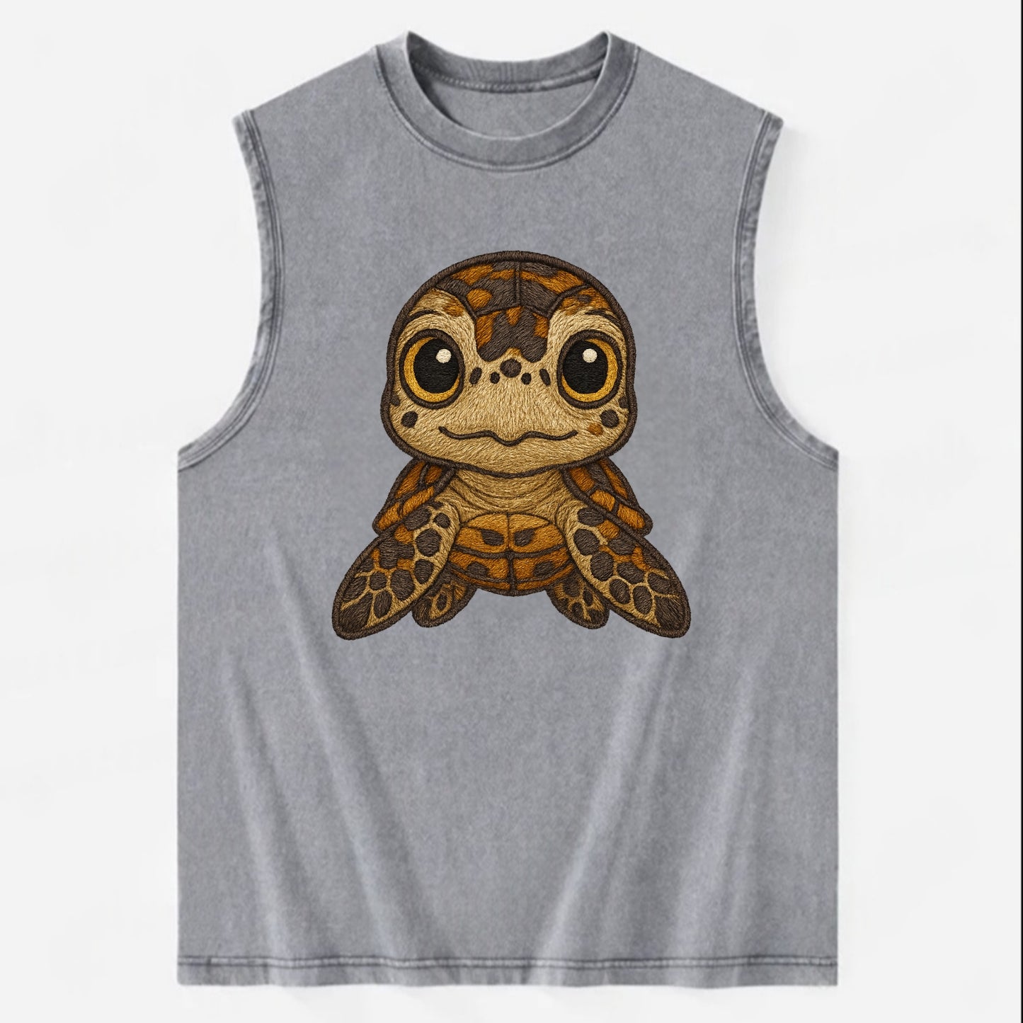 Baby Hawksbill Turtle - amber and brown shell pattern, curious golden eyes, - Vintage Washed Tank - Grey
