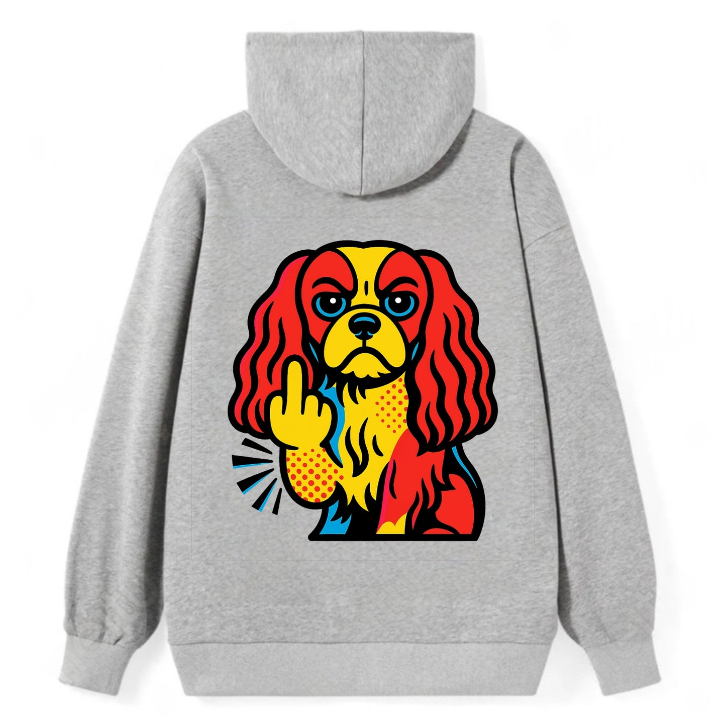Cavalier King Charles Spaniel with long ears, regal paw giving finger - Classic Pullover Hoodie - Grey