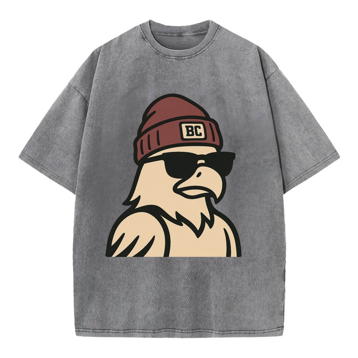 Chestnut Hill Eagle wearing Boston College beanie with BC patch - Vintage T-shirt - Grey