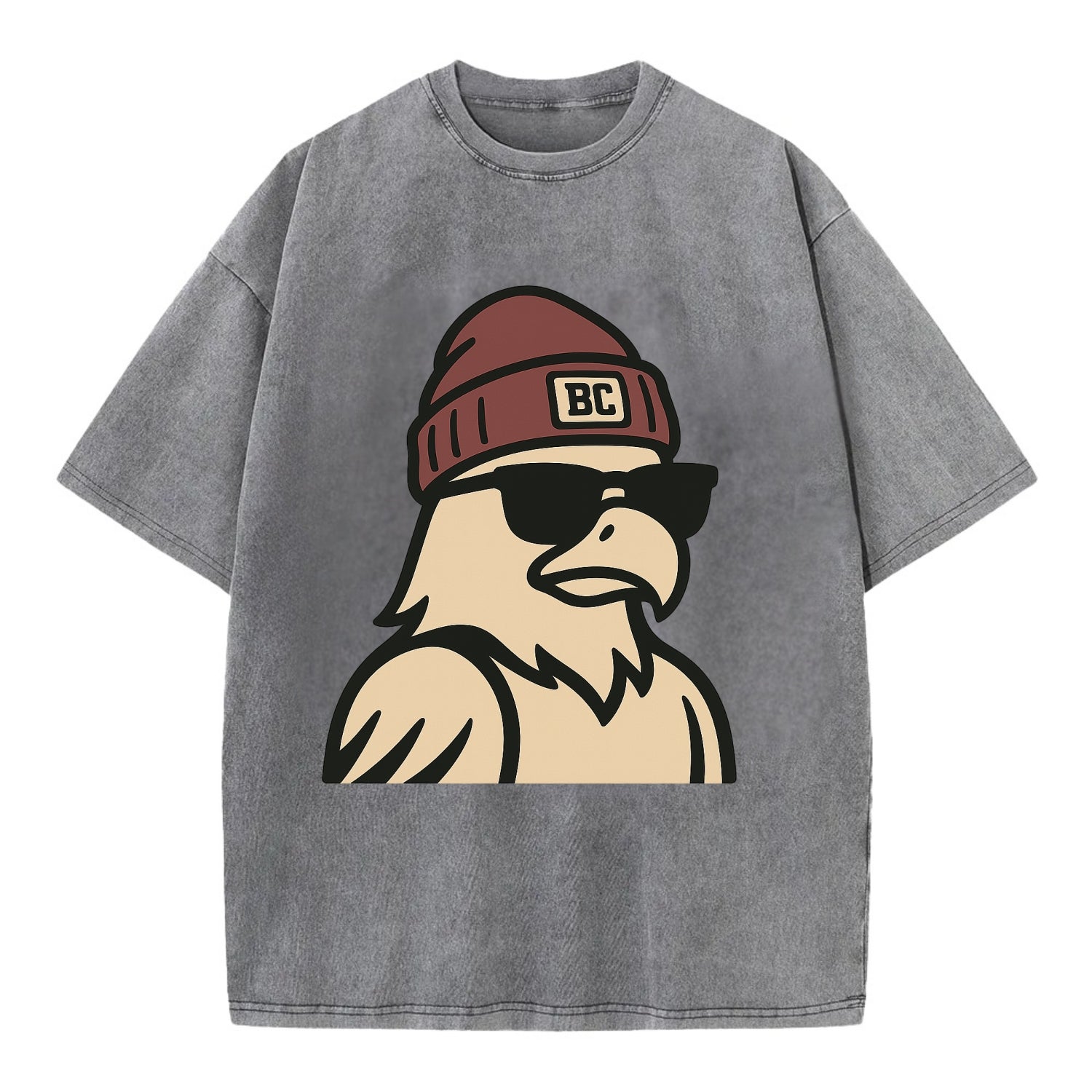 Chestnut Hill Eagle wearing Boston College beanie with BC patch - Vintage T-shirt - Grey