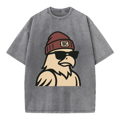 Chestnut Hill Eagle wearing Boston College beanie with BC patch - Vintage T-shirt - Grey