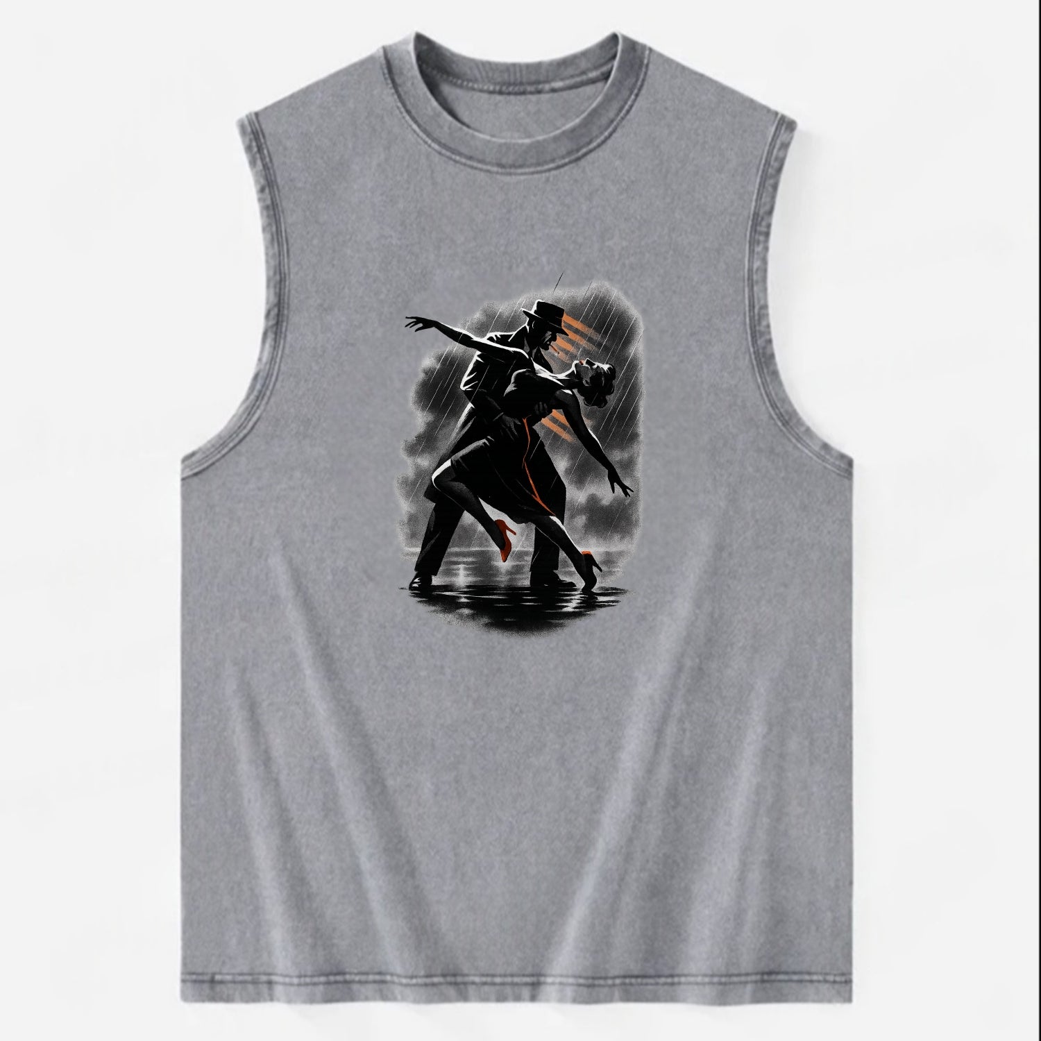 romantic dance pose with woman lifted in the air at lakeside - Vintage Washed Tank - Grey