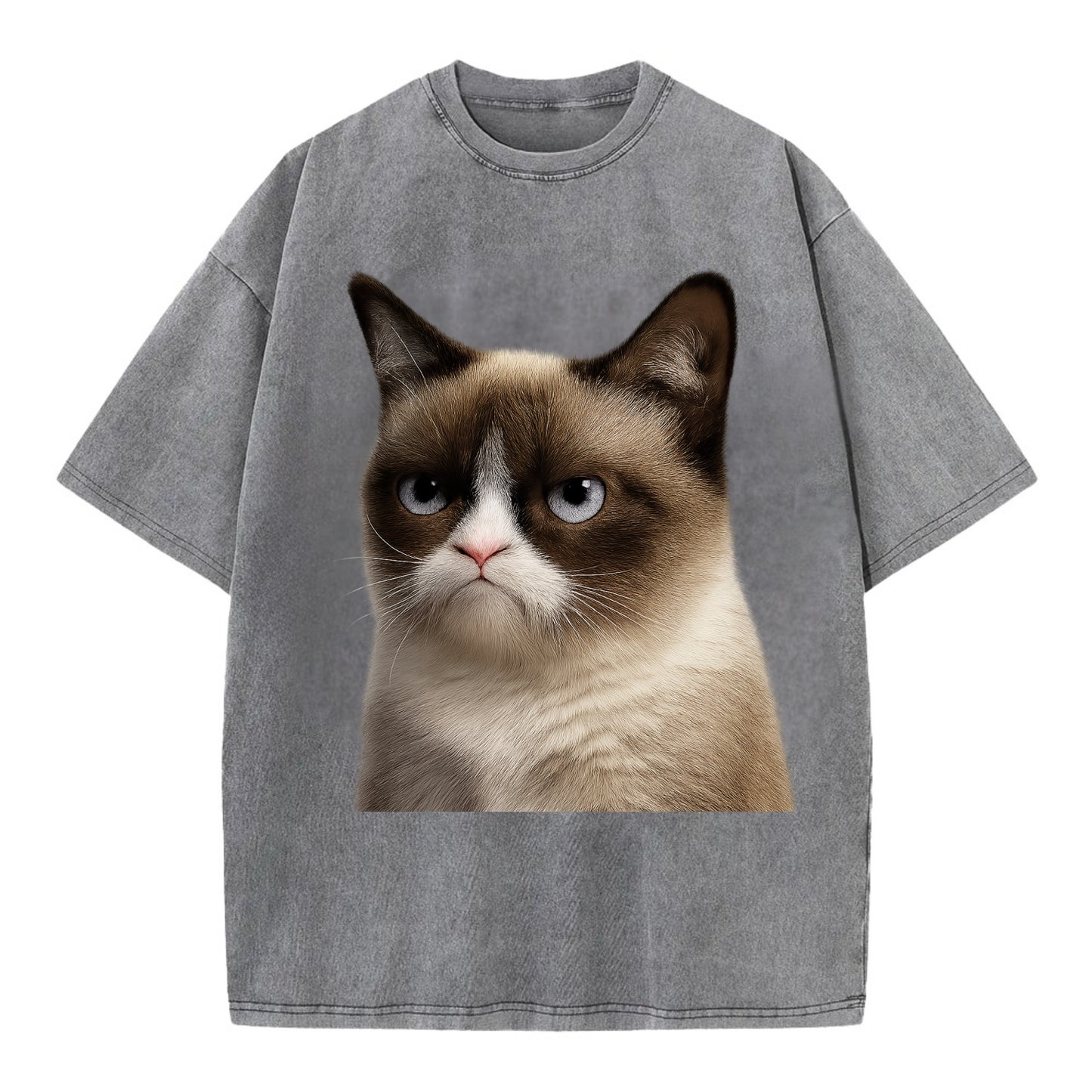 Grumpy Cat Expression  - Vintage T-shirt - Grey