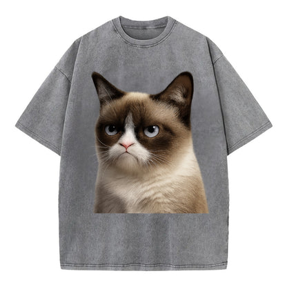 Grumpy Cat Expression  - Vintage T-shirt - Grey