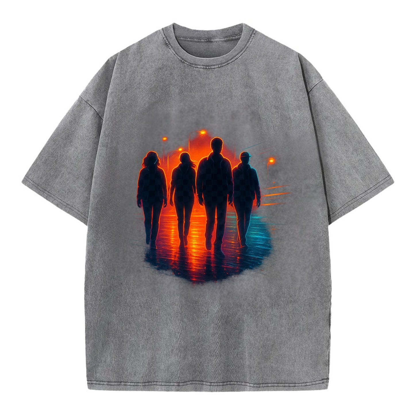 gang of silhouettes walking together at sunset by the beach - Vintage T-shirt - Grey