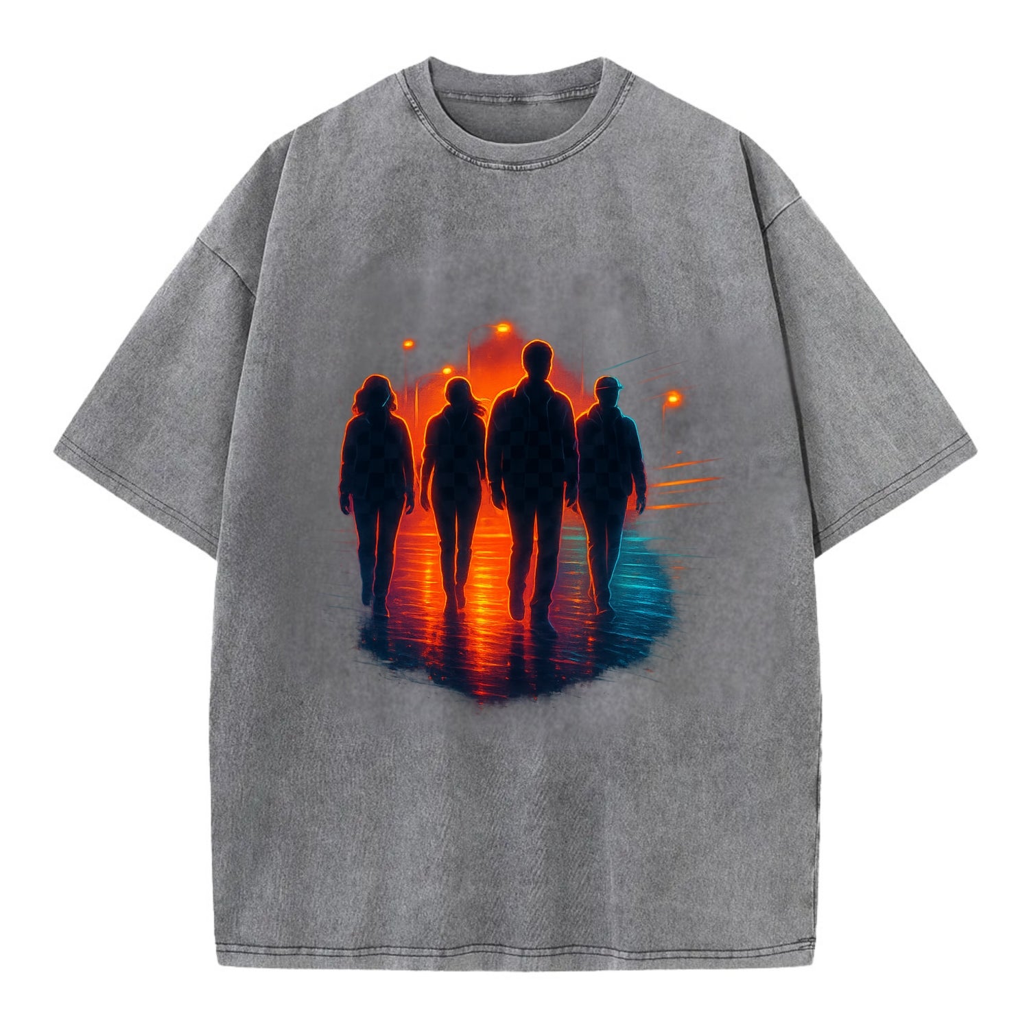 gang of silhouettes walking together at sunset by the beach - Vintage T-shirt - Grey