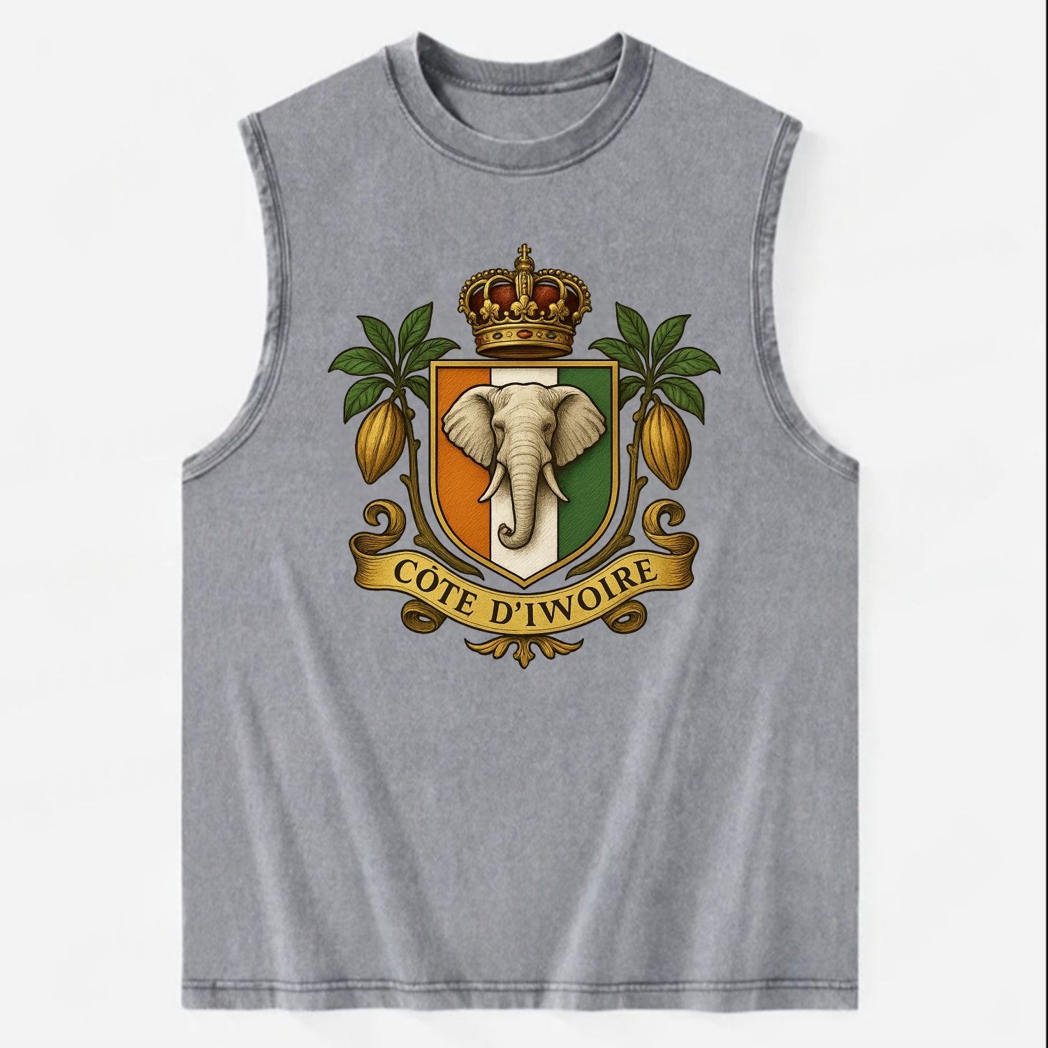 Ivory Coast Royal Logo  - Vintage Washed Tank - Grey