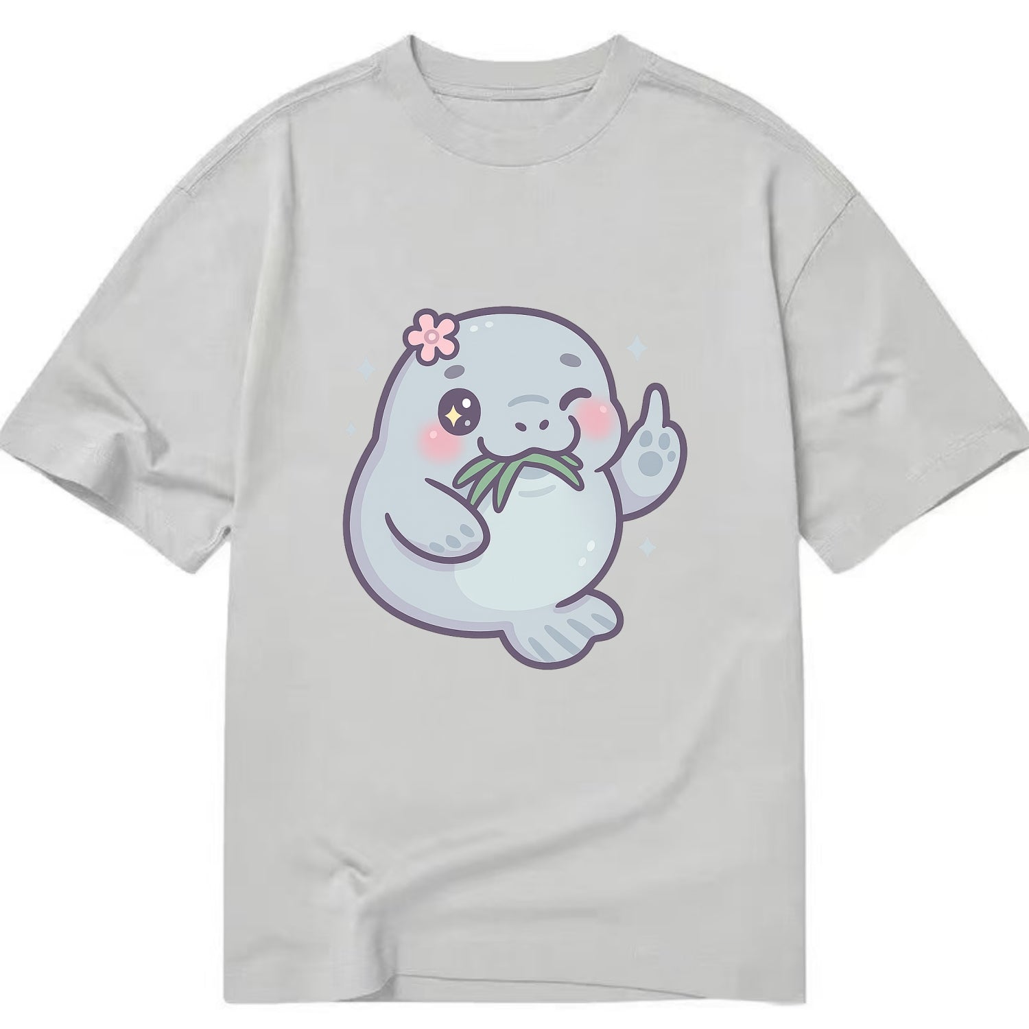 chubby manatee munching on seagrass, one flipper raised with sass - Classic T-shirt - Grey