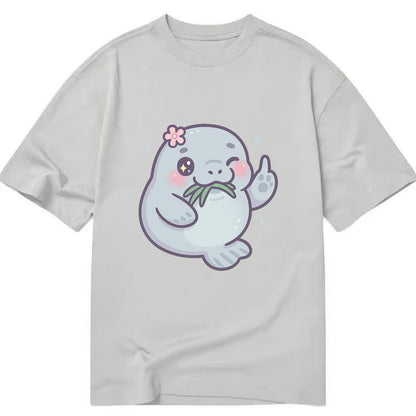 chubby manatee munching on seagrass, one flipper raised with sass - Classic T-shirt - Grey