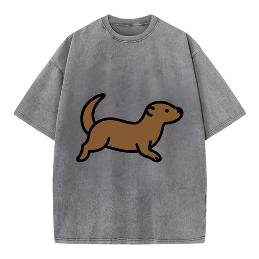 Otter - Brown sleek swimming pose flat side profile - Vintage T-shirt - Grey