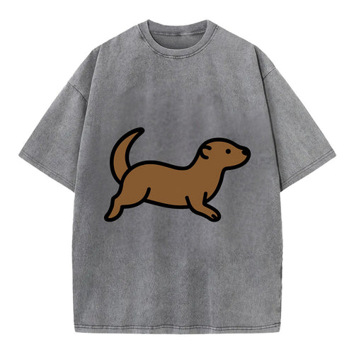 Otter - Brown sleek swimming pose flat side profile - Vintage T-shirt