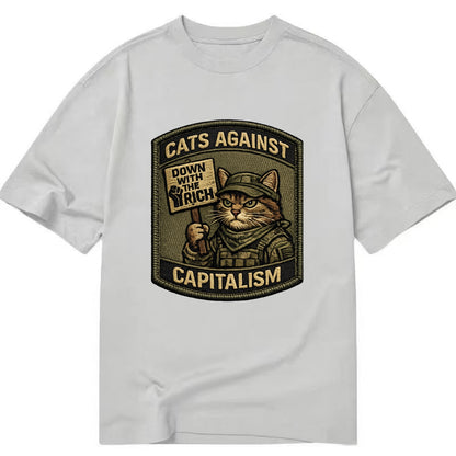 CATS AGAINST CAPITALISM - cat with protest sign in red , political cat - Classic T-shirt - Grey