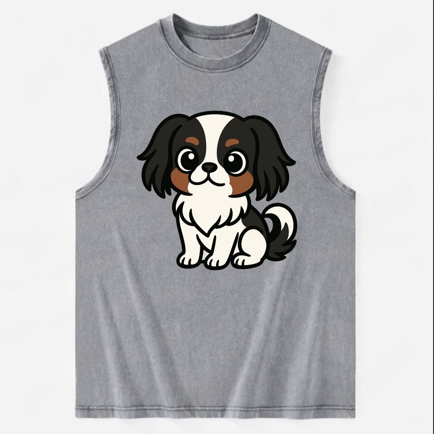 Japanese Chin - Black and white sitting pose - Vintage Washed Tank - Grey