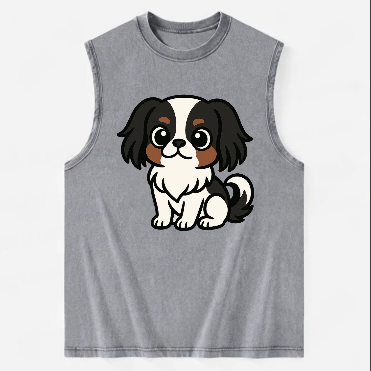 Japanese Chin - Black and white sitting pose - Vintage Washed Tank - Grey
