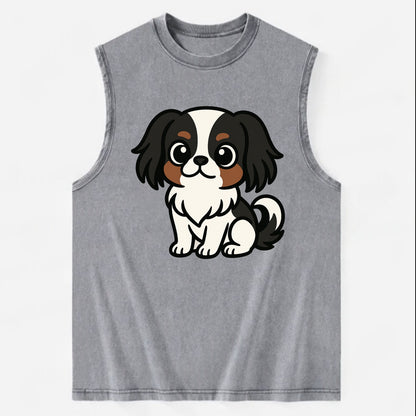 Japanese Chin - Black and white sitting pose - Vintage Washed Tank - Grey