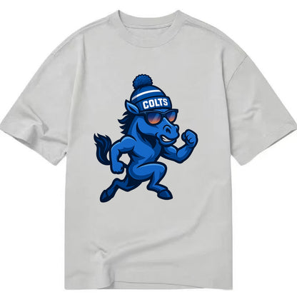 Indianapolis Colt Horse wearing Colts blue and white beanie with pom pom and - Classic T-shirt - Grey