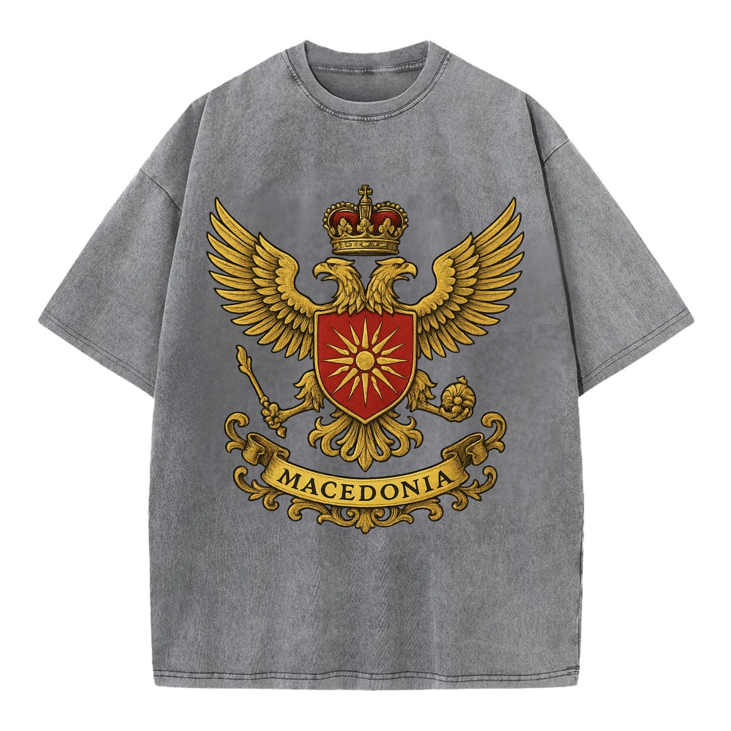 Macedonia Heritage Badge  - Vintage T-shirt - Grey