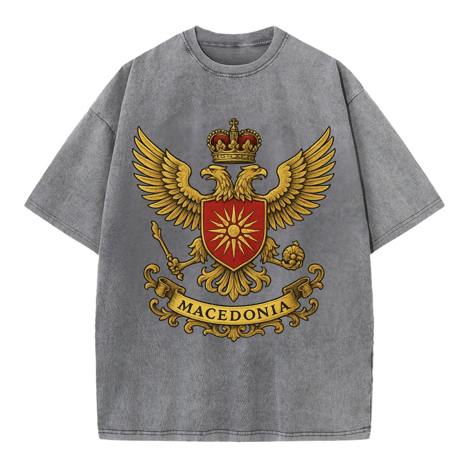 Macedonia Heritage Badge  - Vintage T-shirt - Grey
