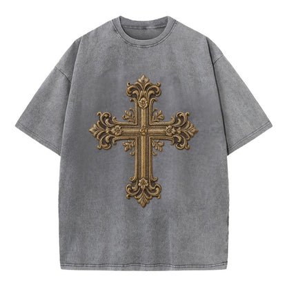 Victorian Cross  - Vintage T-shirt - Grey