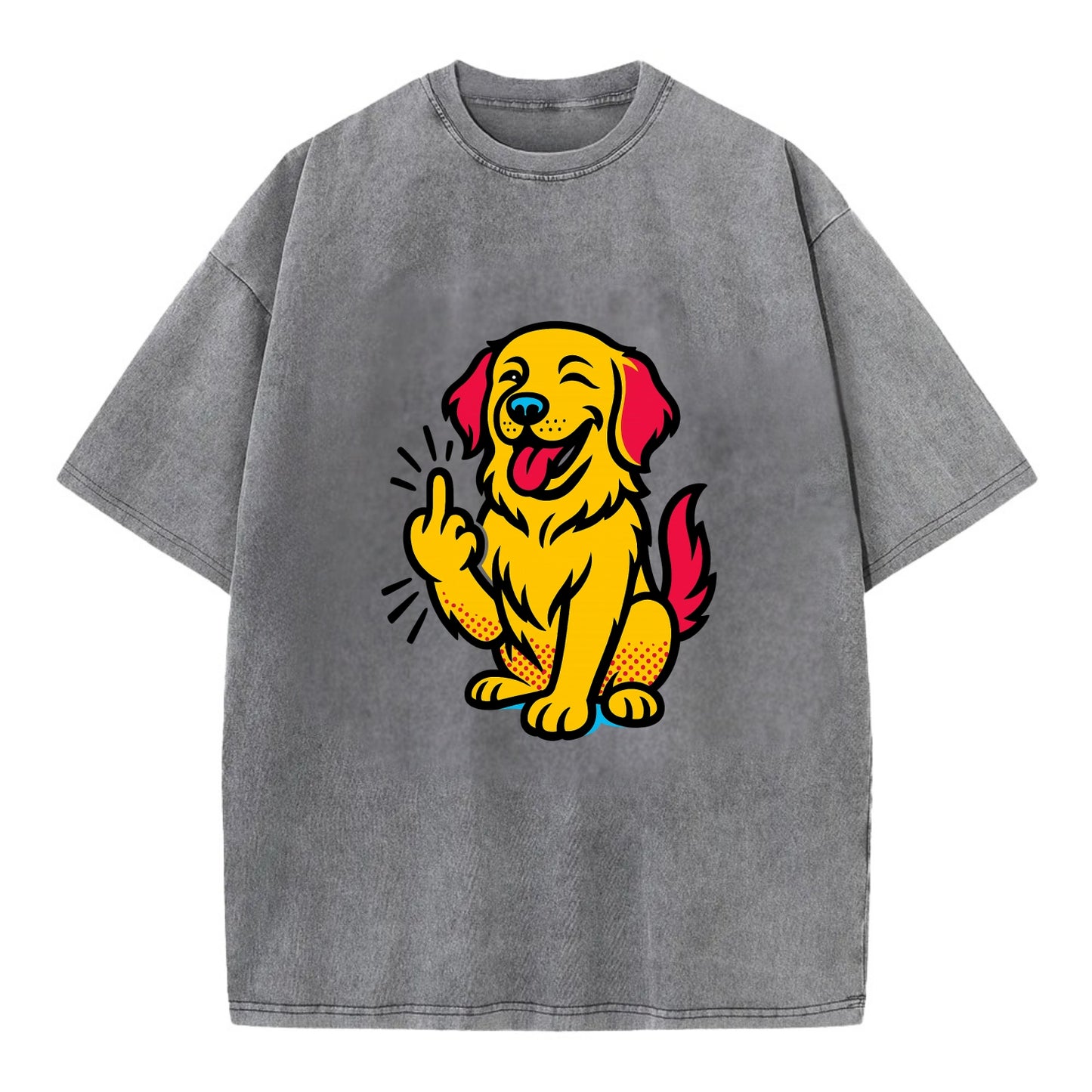 Golden Retriever with happy smile and golden coat, fluffy paw raised - Vintage T-shirt - Grey