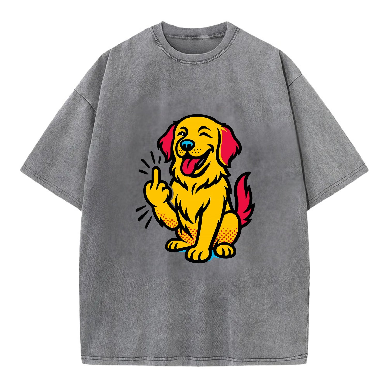 Golden Retriever with happy smile and golden coat, fluffy paw raised - Vintage T-shirt - Grey