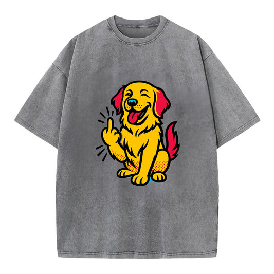 Golden Retriever with happy smile and golden coat, fluffy paw raised - Vintage T-shirt - Grey