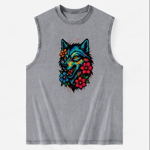Floral Wolf Garden  - Vintage Washed Tank