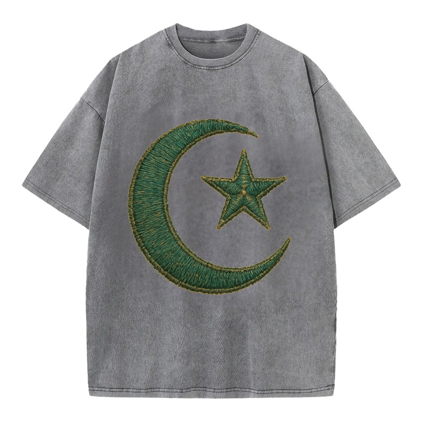 Crescent Moon and Star - Vintage T-shirt - Grey