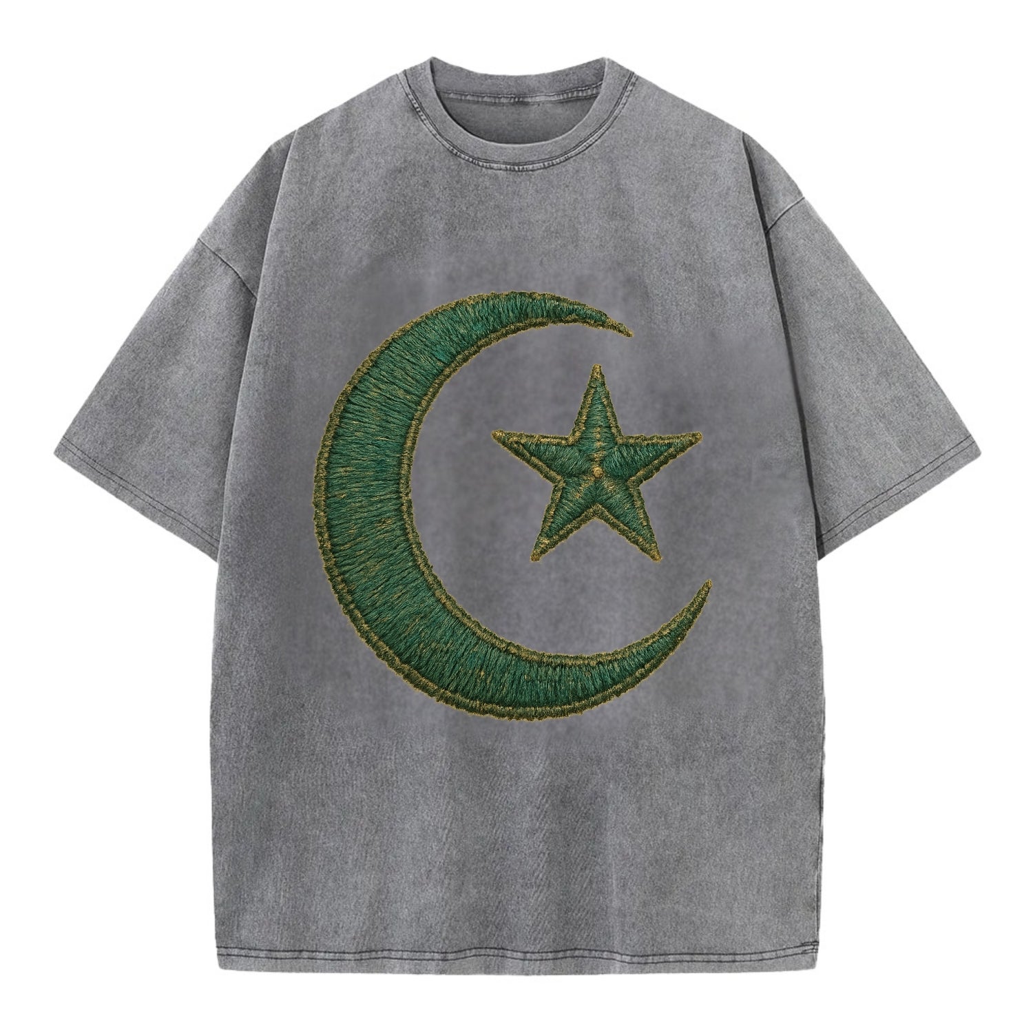 Crescent Moon and Star - Vintage T-shirt - Grey