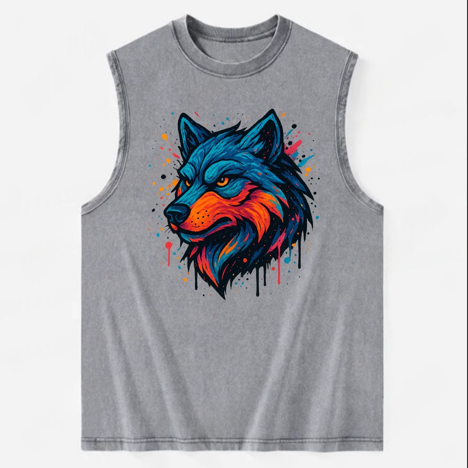 Velvet Wolf Royal  - Vintage Washed Tank - Grey