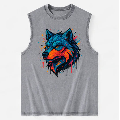Velvet Wolf Royal  - Vintage Washed Tank - Grey