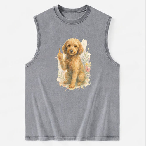 Labradoodle hypoallergenic with wavy coat, intelligent eyes, paw raised - Vintage Washed Tank