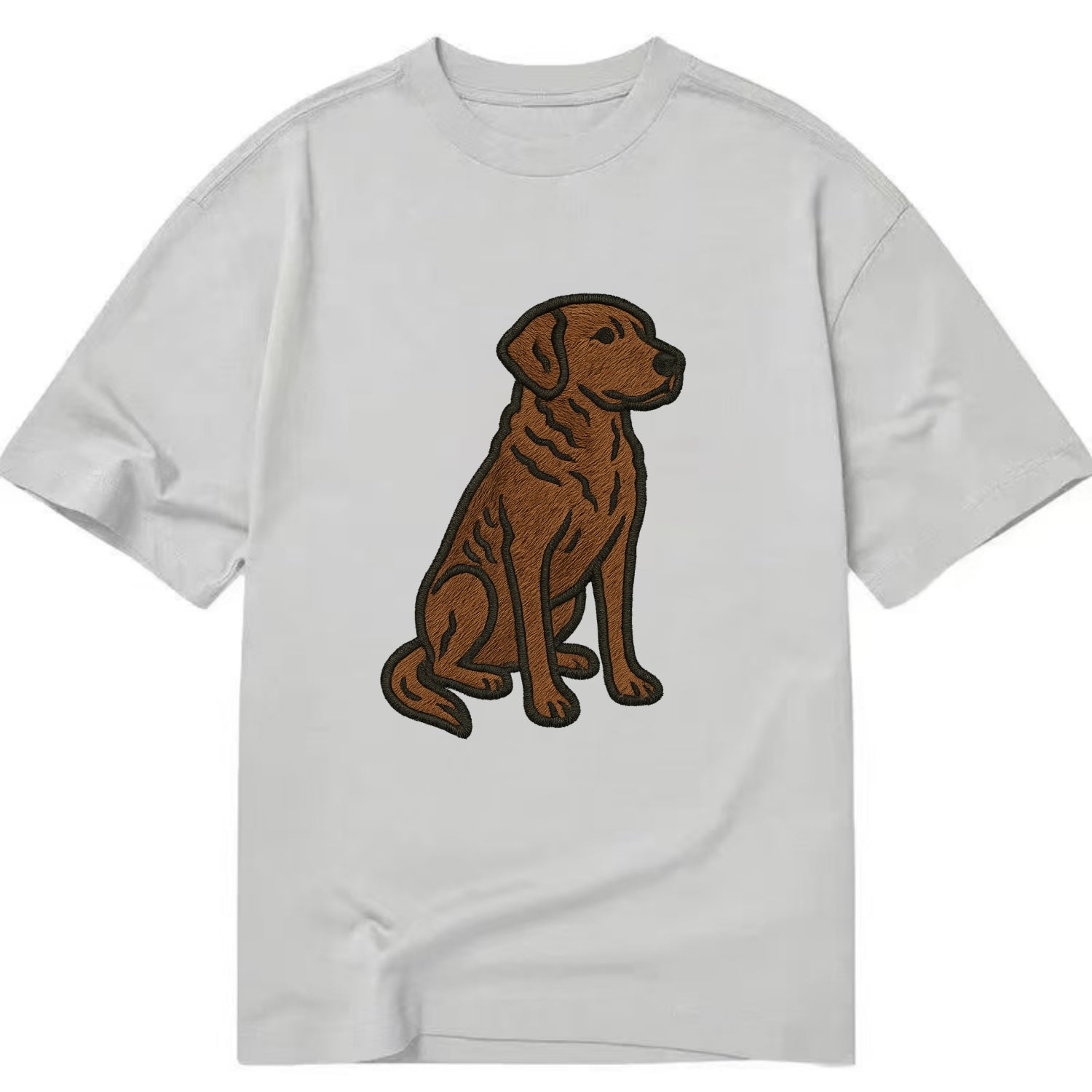 Chesapeake Bay Retriever - Brown wavy coat embroidered sitting pose - Classic T-shirt - Grey